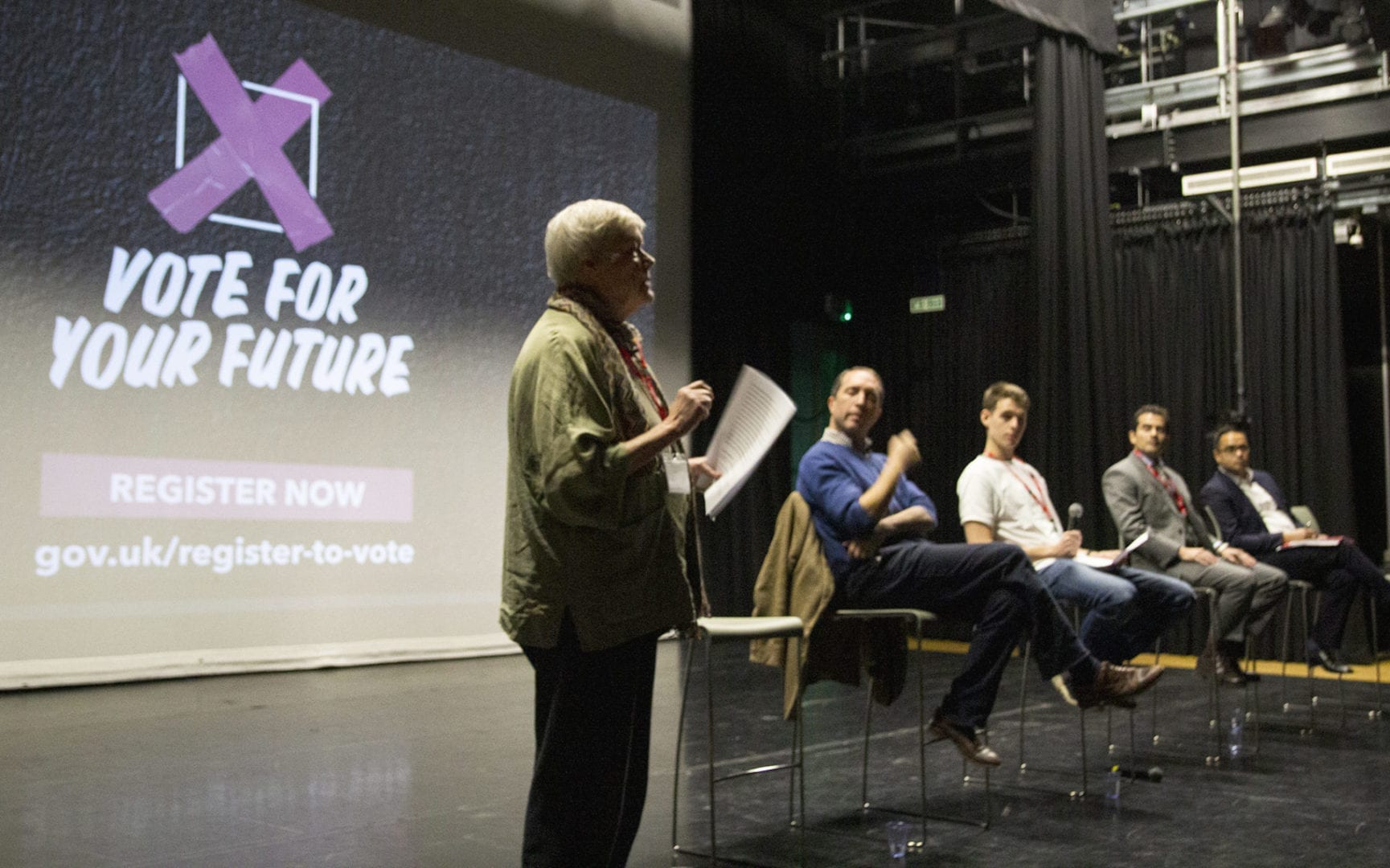 A political candidate speaks to students at a general election hustings event at Westminster Kingsway College, on 19 Nov 2019
